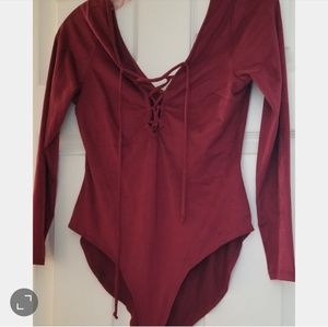 Lace Up Velvety Bodysuit